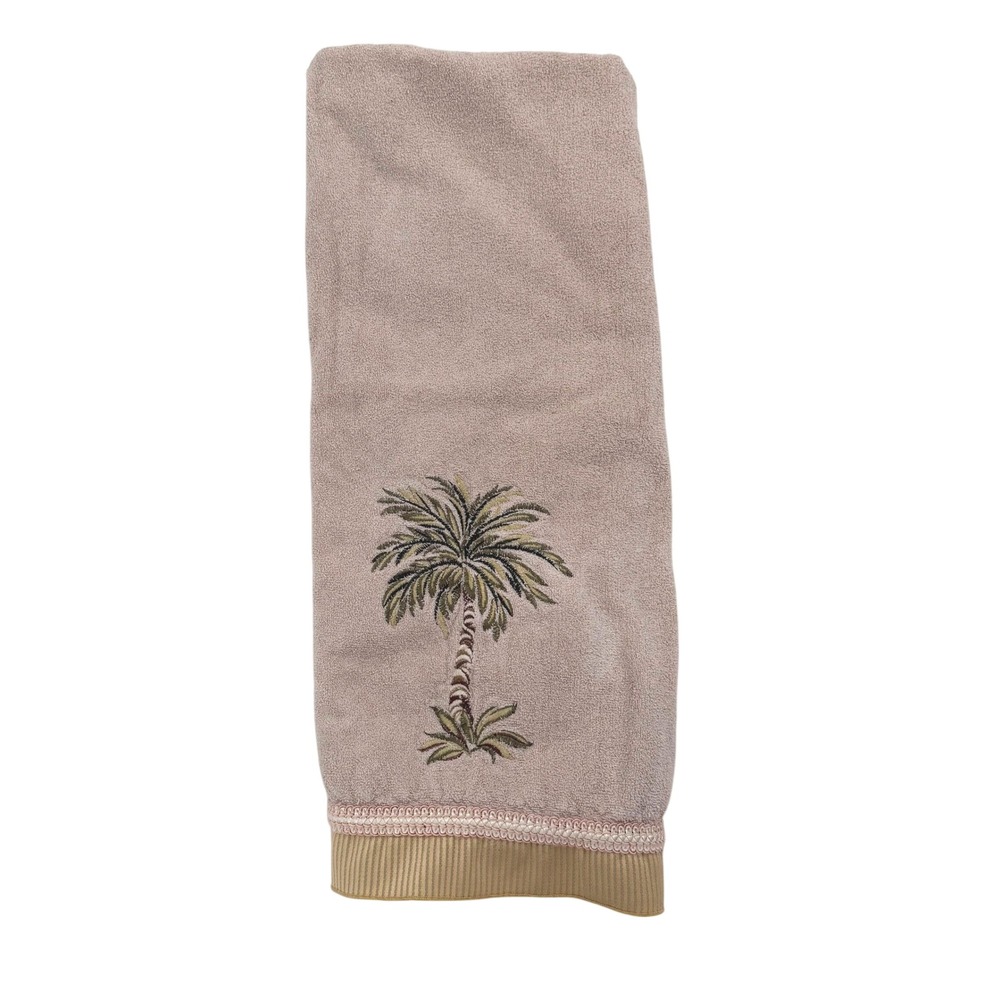 VTG Avanti Palm Tree Hand Towel Tan Embroidered Tropical Coastal Spa Boho